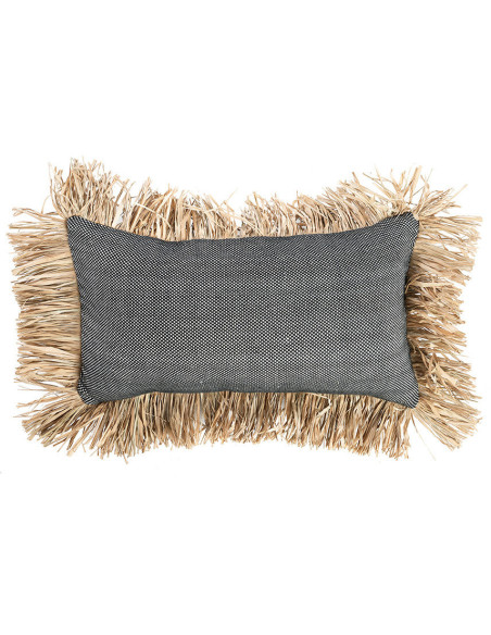 Housse de coussin Rectangulaire 50x30 en Coton Noir Raphia Naturel avec franges The Cotton Bonita 