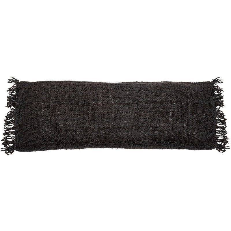 Housse de coussin XL Rectangulaire 100x35 en Coton Noir Bleu marine avec franges The Oh My Gee 