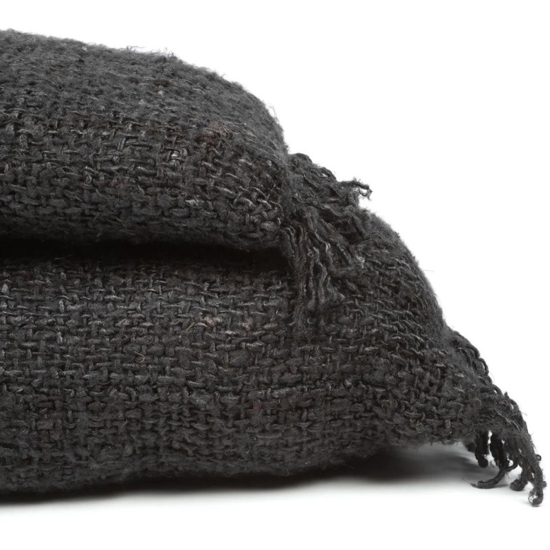 Housse de coussin XL Rectangulaire 100x35 en Coton Noir Bleu marine avec franges The Oh My Gee 