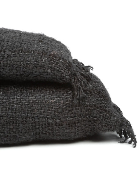 Housse de coussin XL Rectangulaire 100x35 en Coton Noir Bleu marine avec franges The Oh My Gee 