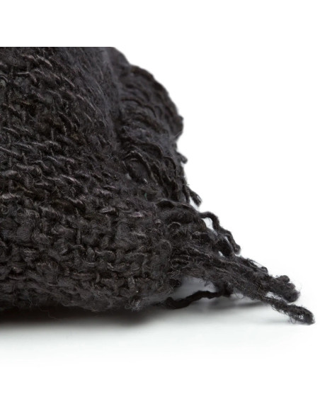 Housse de coussin XL Rectangulaire 100x35 en Coton Noir Bleu marine avec franges The Oh My Gee 