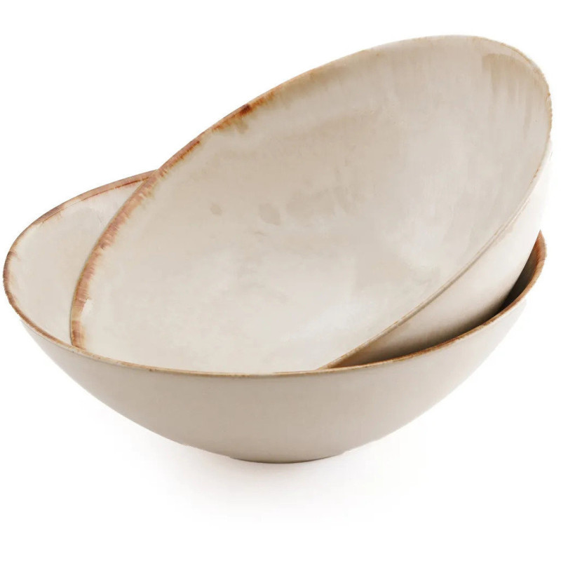 Grand Saladier rond 32 cm Grès Blanc cassé Marron The Cascais 