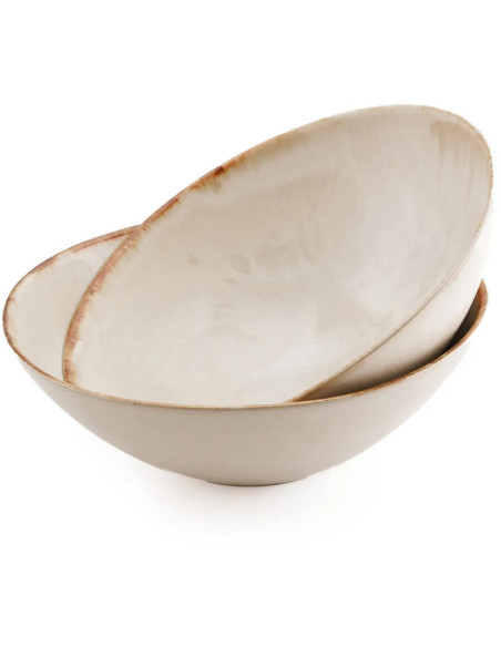 Grand Saladier rond 32 cm Grès Blanc cassé Marron The Cascais 