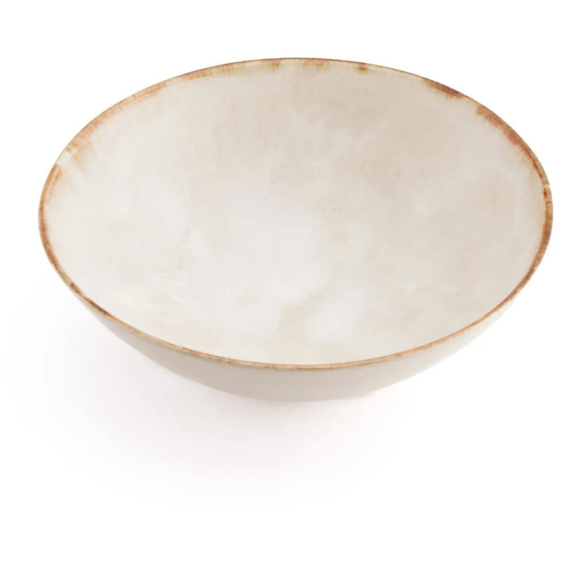 Grand Saladier rond 32 cm Grès Blanc cassé Marron The Cascais 