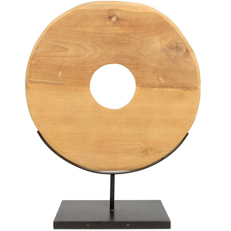 Sculpture moderne sur pied Disque Hauteur 60 cm en Bois de teck Naturel Métal Noir The Disk 