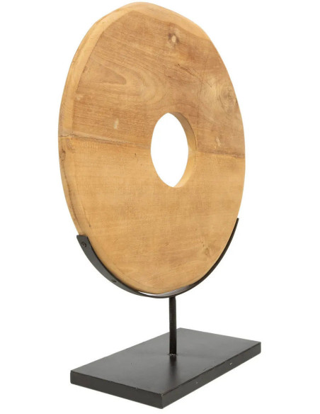 Sculpture moderne sur pied Disque Hauteur 60 cm en Bois de teck Naturel Métal Noir The Disk 