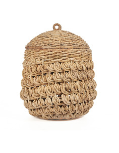 Panier de rangement bohème avec couvercle Rond 40 cm Feuille de bananier Naturel Tressé The Tarajih 