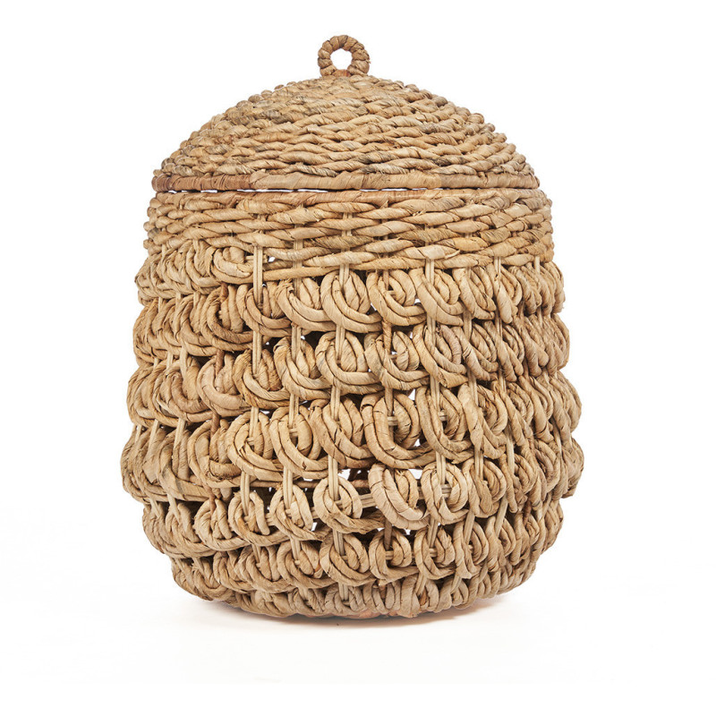Panier de rangement bohème avec couvercle Rond 40 cm Feuille de bananier Naturel Tressé The Tarajih 