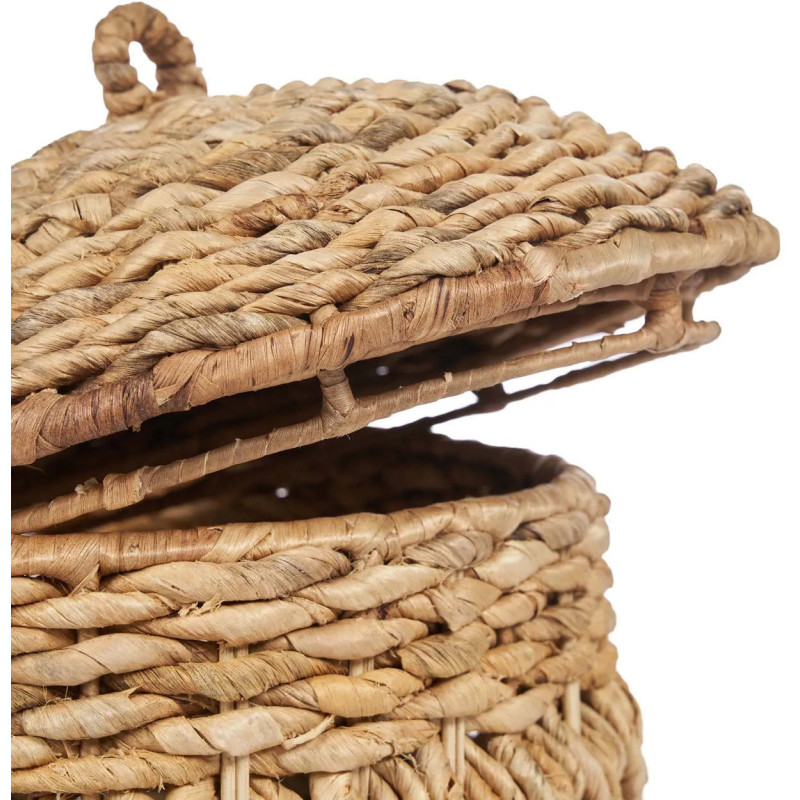 Panier de rangement bohème avec couvercle Rond 40 cm Feuille de bananier Naturel Tressé The Tarajih 