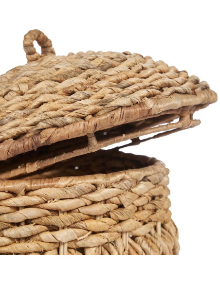 Panier de rangement bohème avec couvercle Rond 40 cm Feuille de bananier Naturel Tressé The Tarajih 