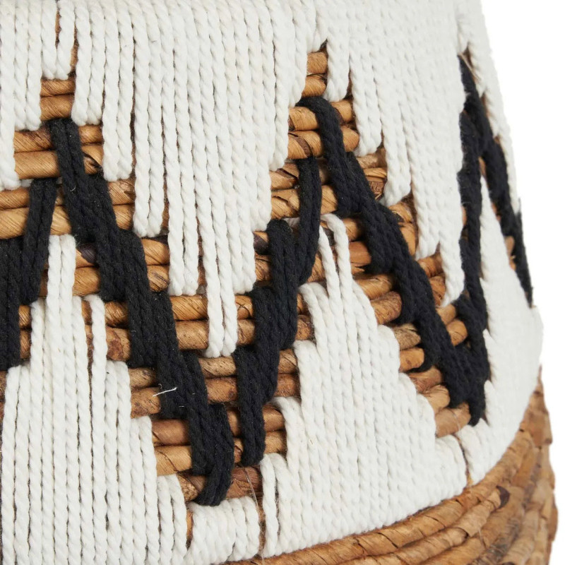 Panier de rangement ethnique avec couvercle Rond 44 cm Feuille de bananier Naturel Tressé Coton Blanc The Little Bay Beach 