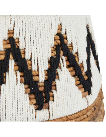 Panier de rangement ethnique avec couvercle Rond 44 cm Feuille de bananier Naturel Tressé Coton Blanc The Little Bay Beach 