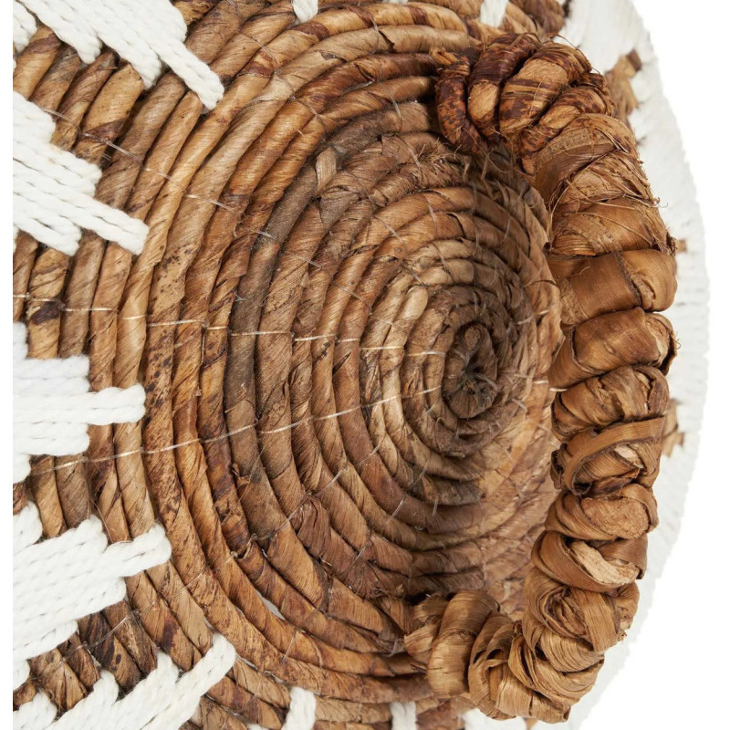 Panier de rangement ethnique avec couvercle Rond 44 cm Feuille de bananier Naturel Tressé Coton Blanc The Little Bay Beach 