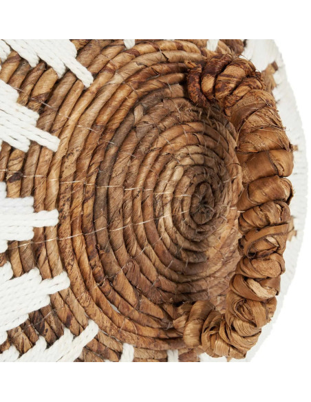 Panier de rangement ethnique avec couvercle Rond 44 cm Feuille de bananier Naturel Tressé Coton Blanc The Little Bay Beach 