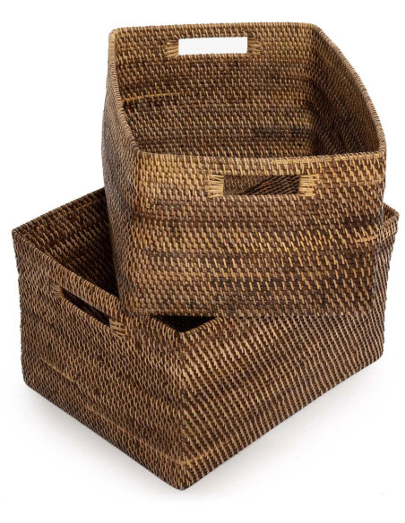 Panier de rangement avec poignées Rectangulaire 31x25 Rotin Naturel Marron Tressé The Colonial 