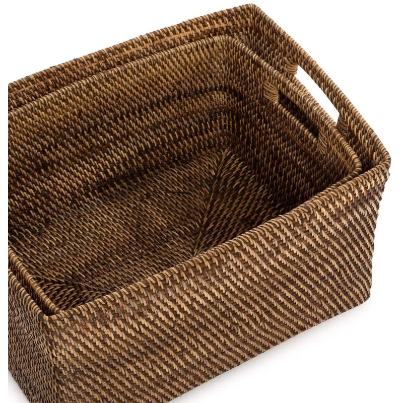 Panier de rangement avec poignées Rectangulaire 31x25 Rotin Naturel Marron Tressé The Colonial 
