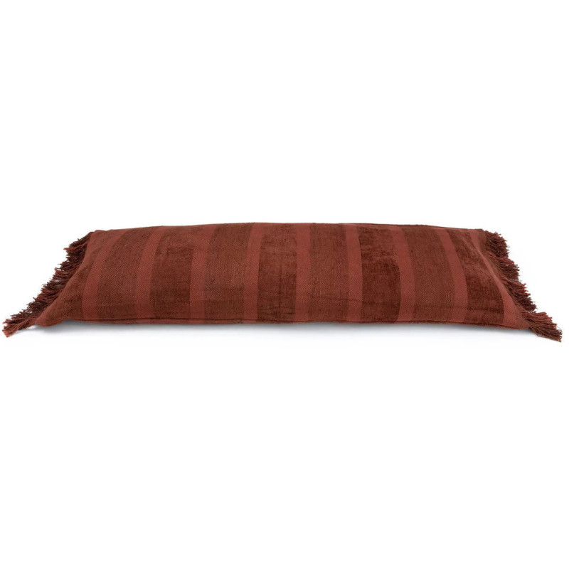Housse de coussin XL Rectangulaire 100x35 en Velours Bordeaux avec franges Motif rayé The Oh My Gee 