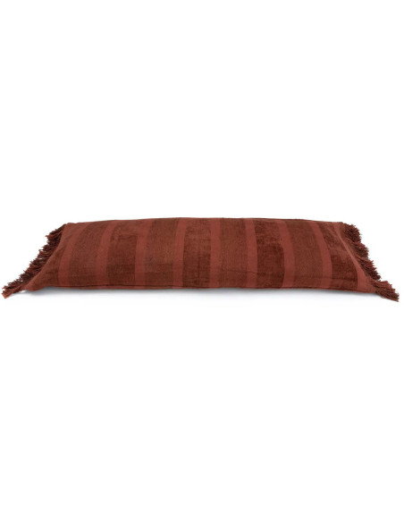 Housse de coussin XL Rectangulaire 100x35 en Velours Bordeaux avec franges Motif rayé The Oh My Gee 