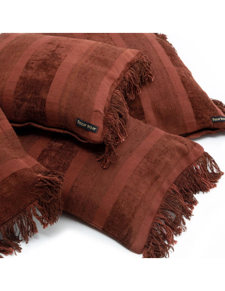 Housse de coussin XL Rectangulaire 100x35 en Velours Bordeaux avec franges Motif rayé The Oh My Gee 