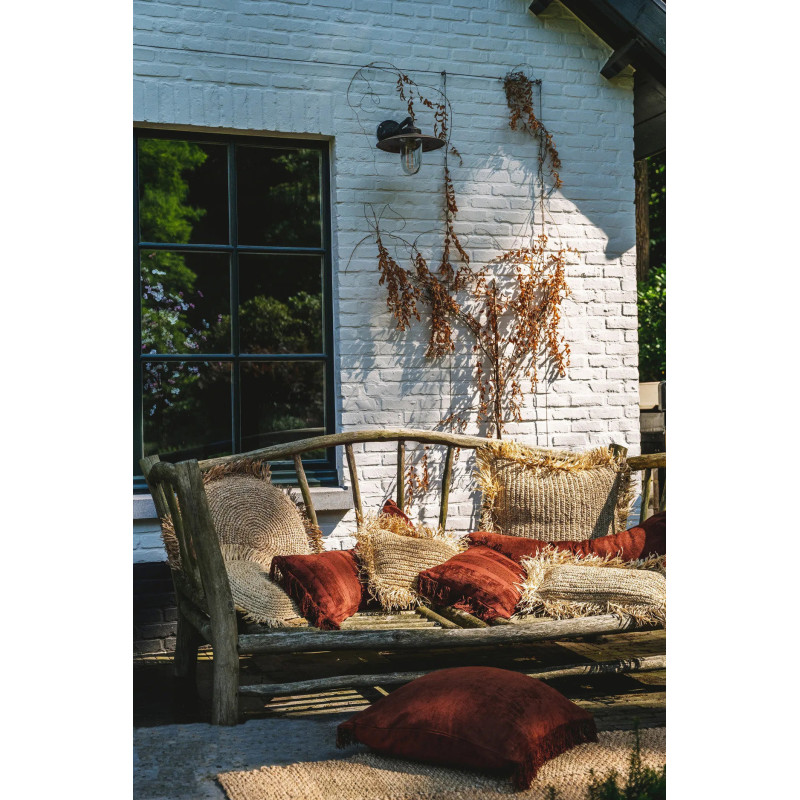 Housse de coussin XL Rectangulaire 100x35 en Velours Bordeaux avec franges Motif rayé The Oh My Gee 