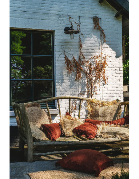 Housse de coussin XL Rectangulaire 100x35 en Velours Bordeaux avec franges Motif rayé The Oh My Gee 