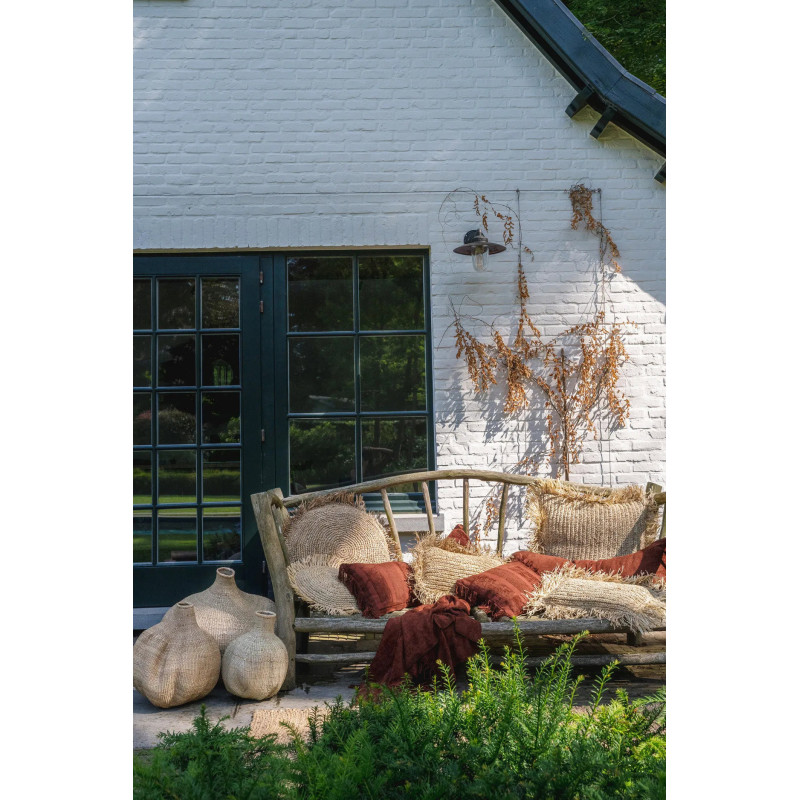 Housse de coussin XL Rectangulaire 100x35 en Velours Bordeaux avec franges Motif rayé The Oh My Gee 