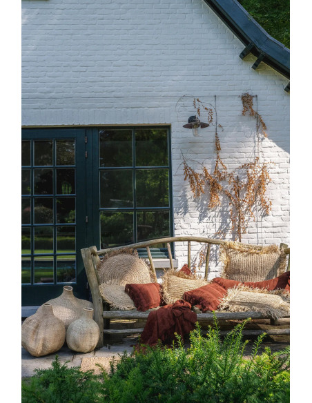 Housse de coussin XL Rectangulaire 100x35 en Velours Bordeaux avec franges Motif rayé The Oh My Gee 