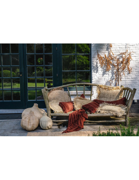 Housse de coussin XL Rectangulaire 100x35 en Velours Bordeaux avec franges Motif rayé The Oh My Gee 