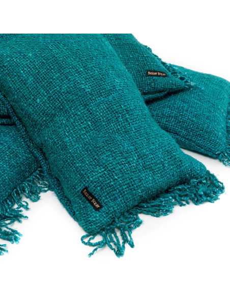 Housse de coussin XL Rectangulaire 100x35 en Coton Aqua avec franges The Oh My Gee 