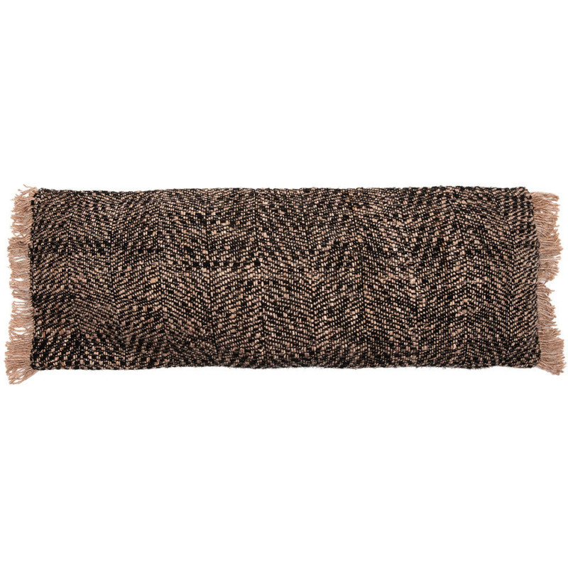 Housse de coussin XL Rectangulaire 100x35 en Coton Noir Cuivre avec franges The Oh My Gee 