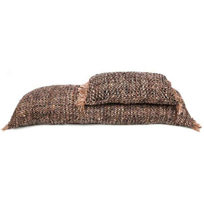 Housse de coussin XL Rectangulaire 100x35 en Coton Noir Cuivre avec franges The Oh My Gee 