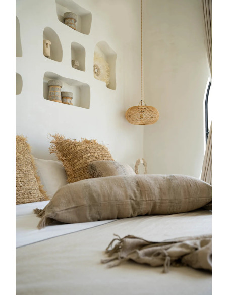 Housse de coussin XL Rectangulaire 100x35 en Velours Gris béton avec franges The Oh My Gee 