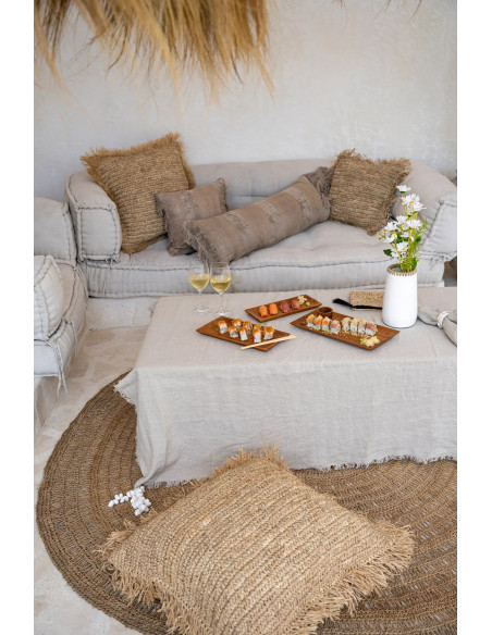 Housse de coussin XL Rectangulaire 100x35 en Velours Gris béton avec franges The Oh My Gee 