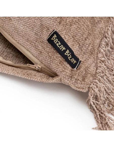 Housse de coussin XL Rectangulaire 100x35 en Velours Gris béton avec franges The Oh My Gee 