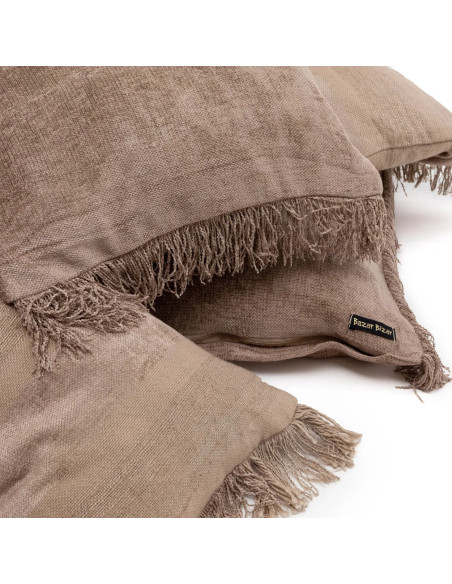 Housse de coussin XL Rectangulaire 100x35 en Velours Gris béton avec franges The Oh My Gee 