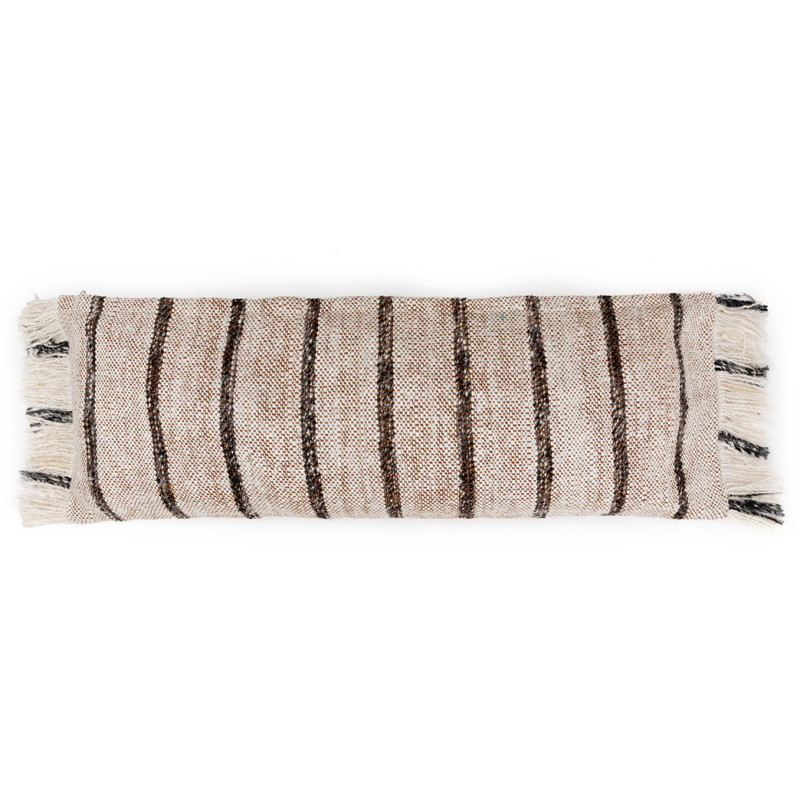 House de coussin XXL originale Rectangulaire 100x35 en Coton Blanc Marron Avec franges The Oh My Gee 