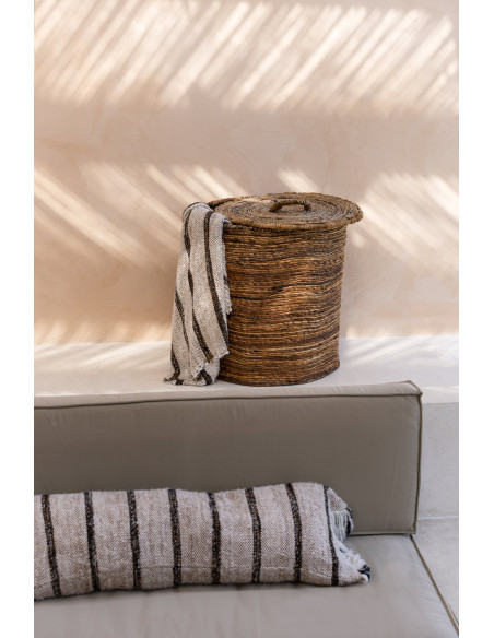 House de coussin XXL originale Rectangulaire 100x35 en Coton Blanc Marron Avec franges The Oh My Gee 