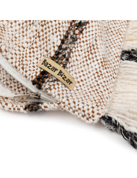 House de coussin XXL originale Rectangulaire 100x35 en Coton Blanc Marron Avec franges The Oh My Gee 