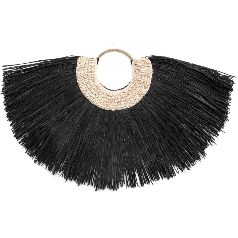 Décoration sur pied originale Collier ethnique 80 cm en Herbe Noir Coquillage Blanc The Alang 