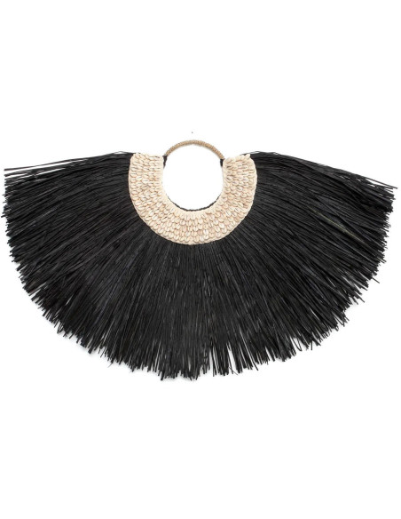 Décoration sur pied originale Collier ethnique 80 cm en Herbe Noir Coquillage Blanc The Alang 