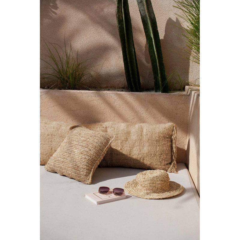 Housse de coussin XL Rectangulaire 100x35 en Coton Beige avec franges The Oh My Gee 