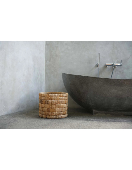 Panier de rangement bohème Rond 37 cm Feuille de bananier Naturel Tressé The Chuma 