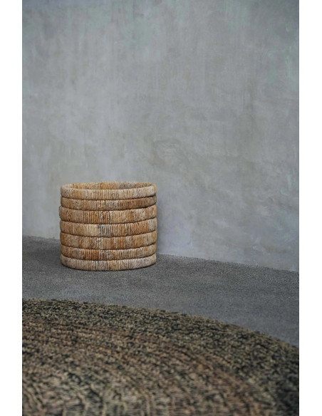 Panier de rangement bohème Rond 37 cm Feuille de bananier Naturel Tressé The Chuma 