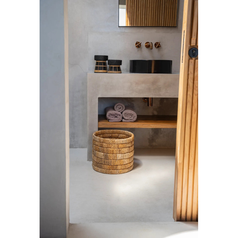 Panier de rangement bohème Rond 37 cm Feuille de bananier Naturel Tressé The Chuma 