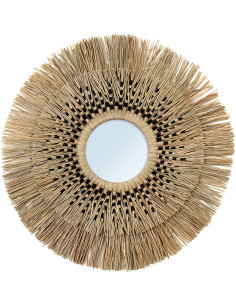 Miroir mural Bohème chic Rond 70x70 en Herbe Naturel Coton Noir The Havana 