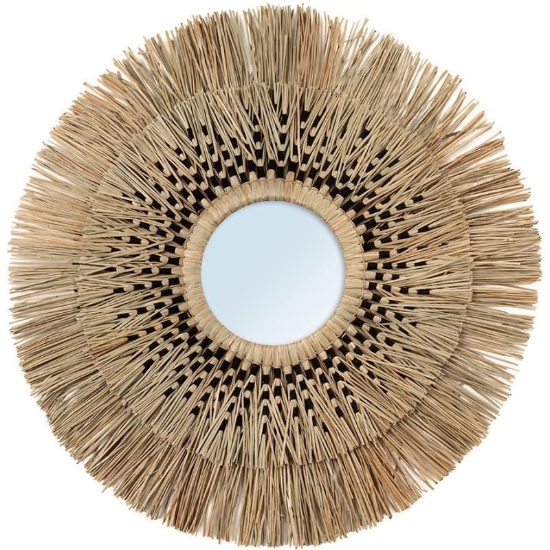 Miroir mural Bohème chic Rond 70x70 en Herbe Naturel Coton Noir The Havana 