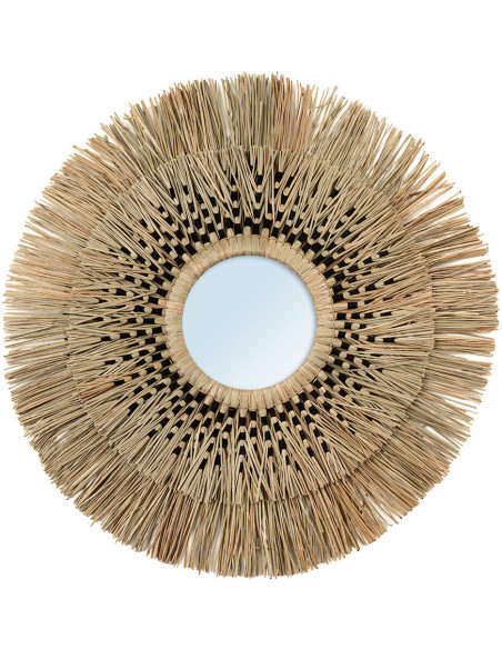 Miroir mural Bohème chic Rond 70x70 en Herbe Naturel Coton Noir The Havana 