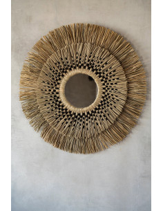 Miroir mural Bohème chic Rond 70x70 en Herbe Naturel Coton Noir The Havana 