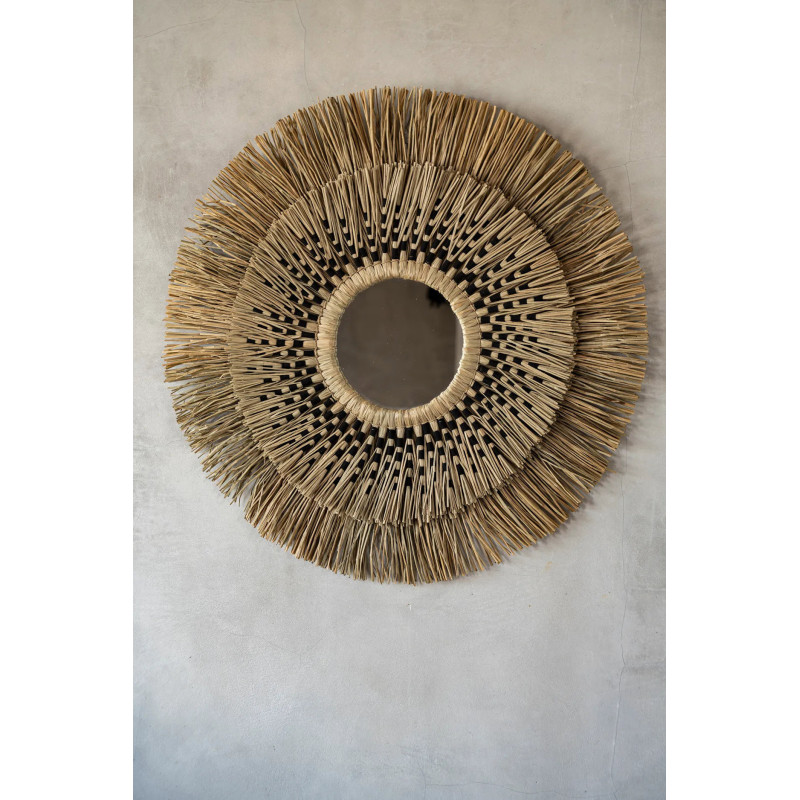 Miroir mural Bohème chic Rond 70x70 en Herbe Naturel Coton Noir The Havana 