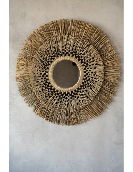 Miroir mural Bohème chic Rond 70x70 en Herbe Naturel Coton Noir The Havana 